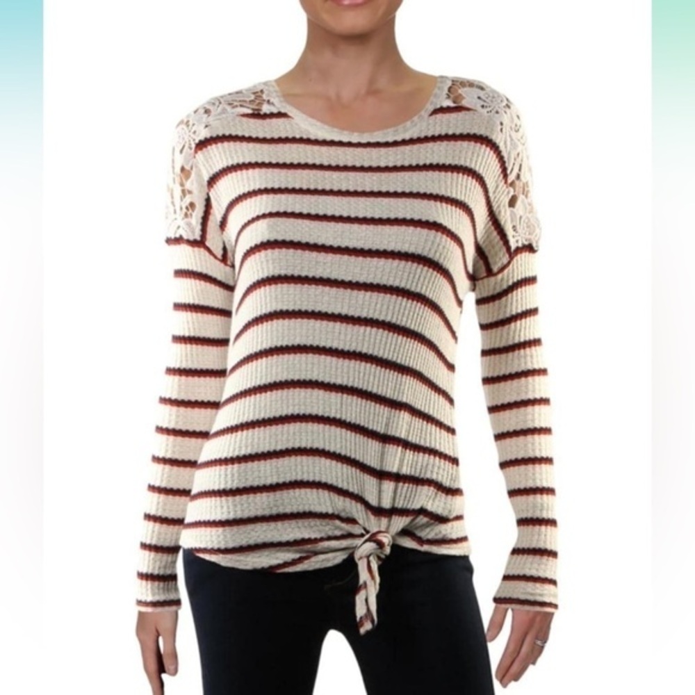 Generation Love Womens Striped Lace Pullover Top